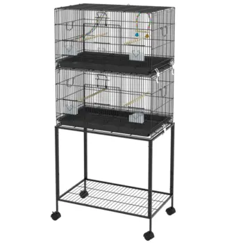 Two-Tier Bird Cage on Wheels, with Stand, for Small Birds